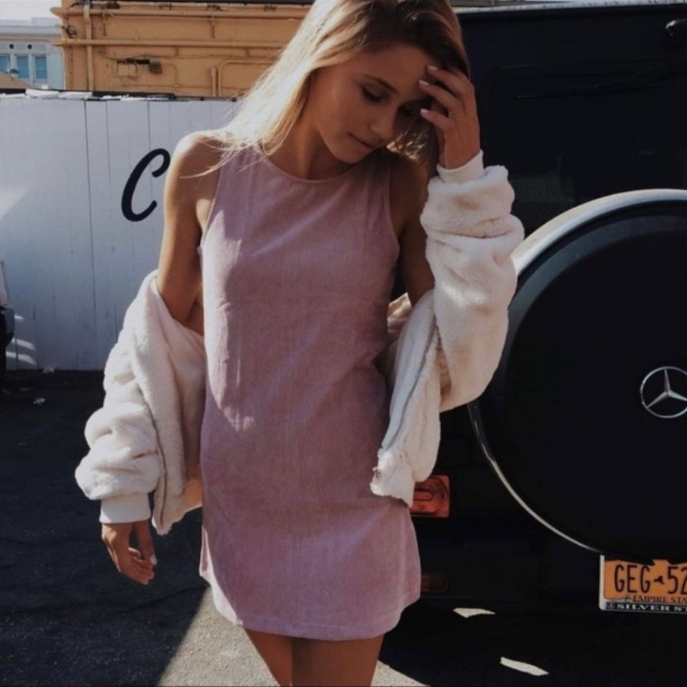 RARE Brandy Melville Jenna Corduroy Dusty Pink Blush Pink Mauve Dress Sz S/M - Picture 2 of 10